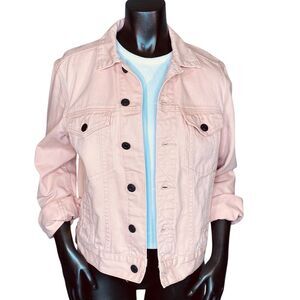 Aero One Vintage Pink Denim Jean Jacket Women Size Small Heavy Denim w Pockets